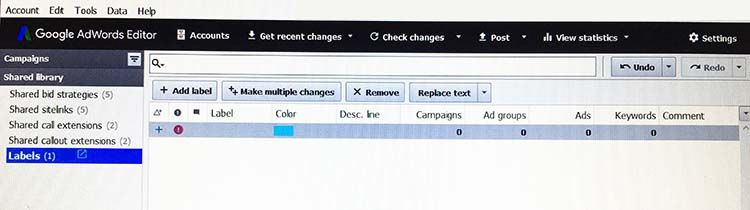 Adding labels to columns with the new Google AdWords
