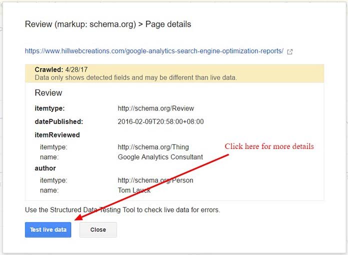 Google Search Console test-review structured data markup