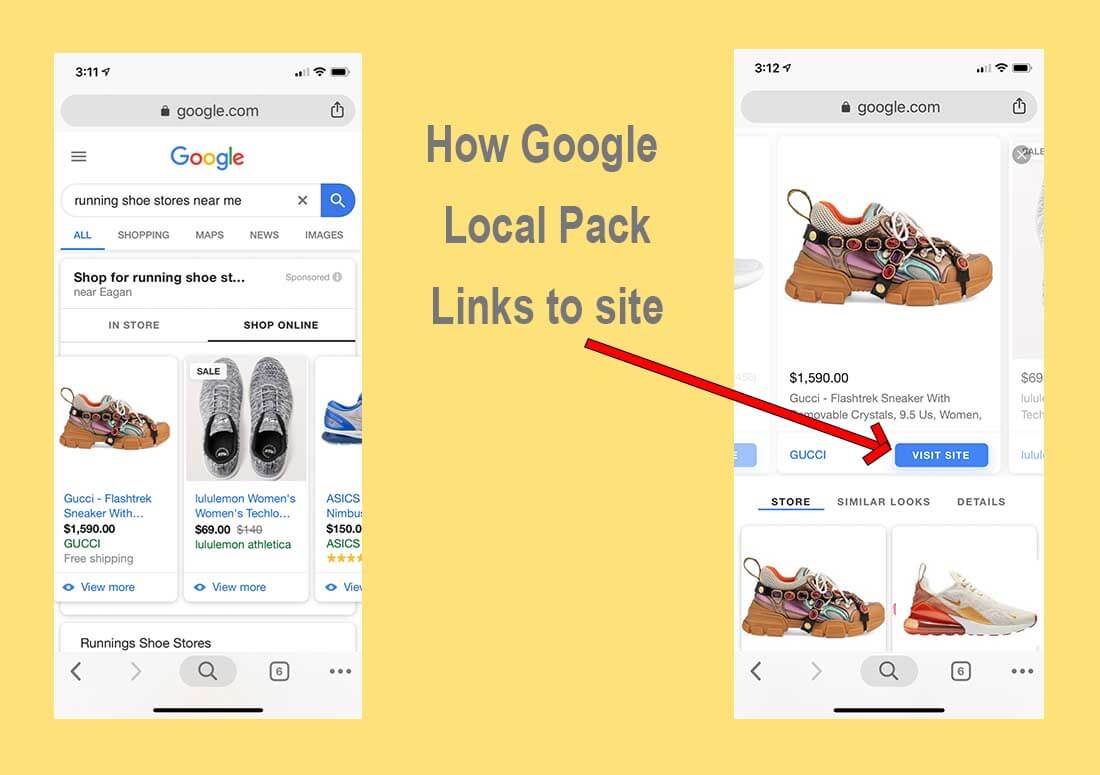 Where the Google Local Pack leads to a product link on your website.