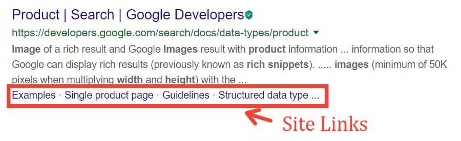 Example of Site Links Featured Snippets