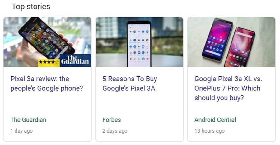 Example of the Top Stories Box in Google Search Results