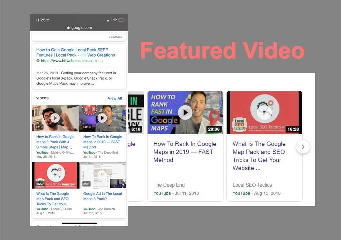 Google Featured Video SERP results