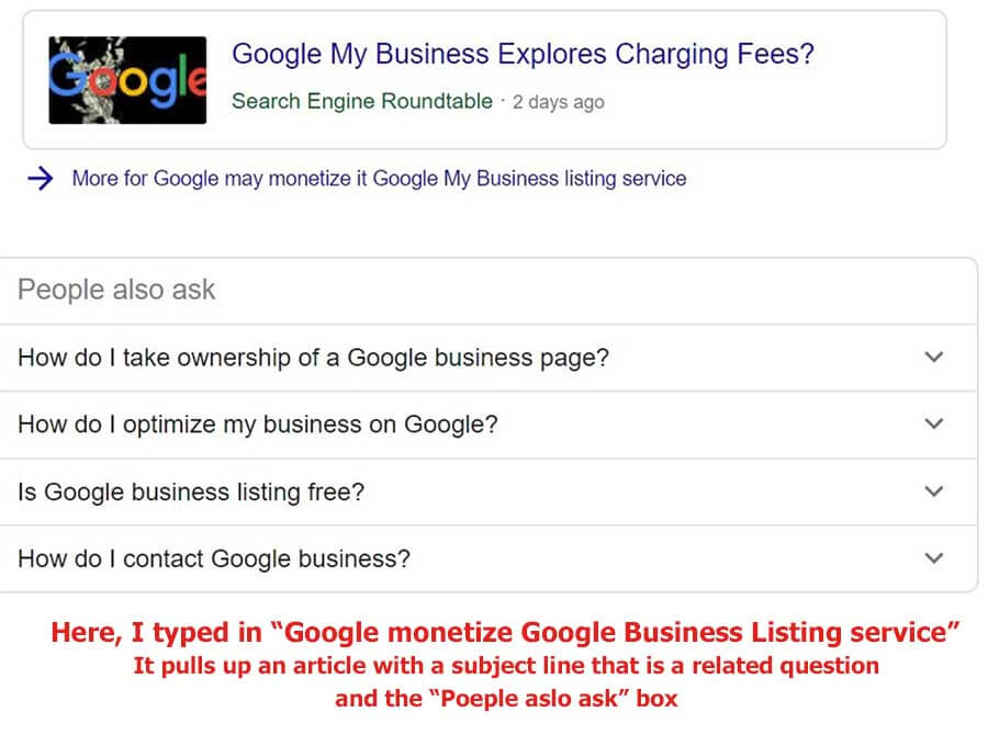 Example of a People also ask box in Google featured SERPs