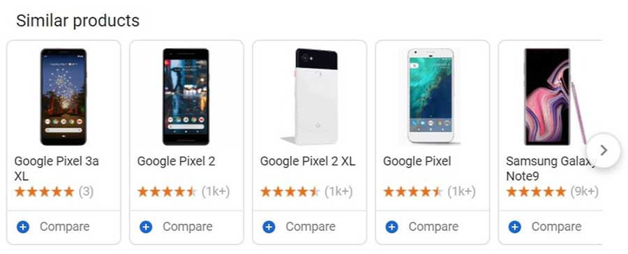 Example of the Similar Products Carousel in Google SERPs