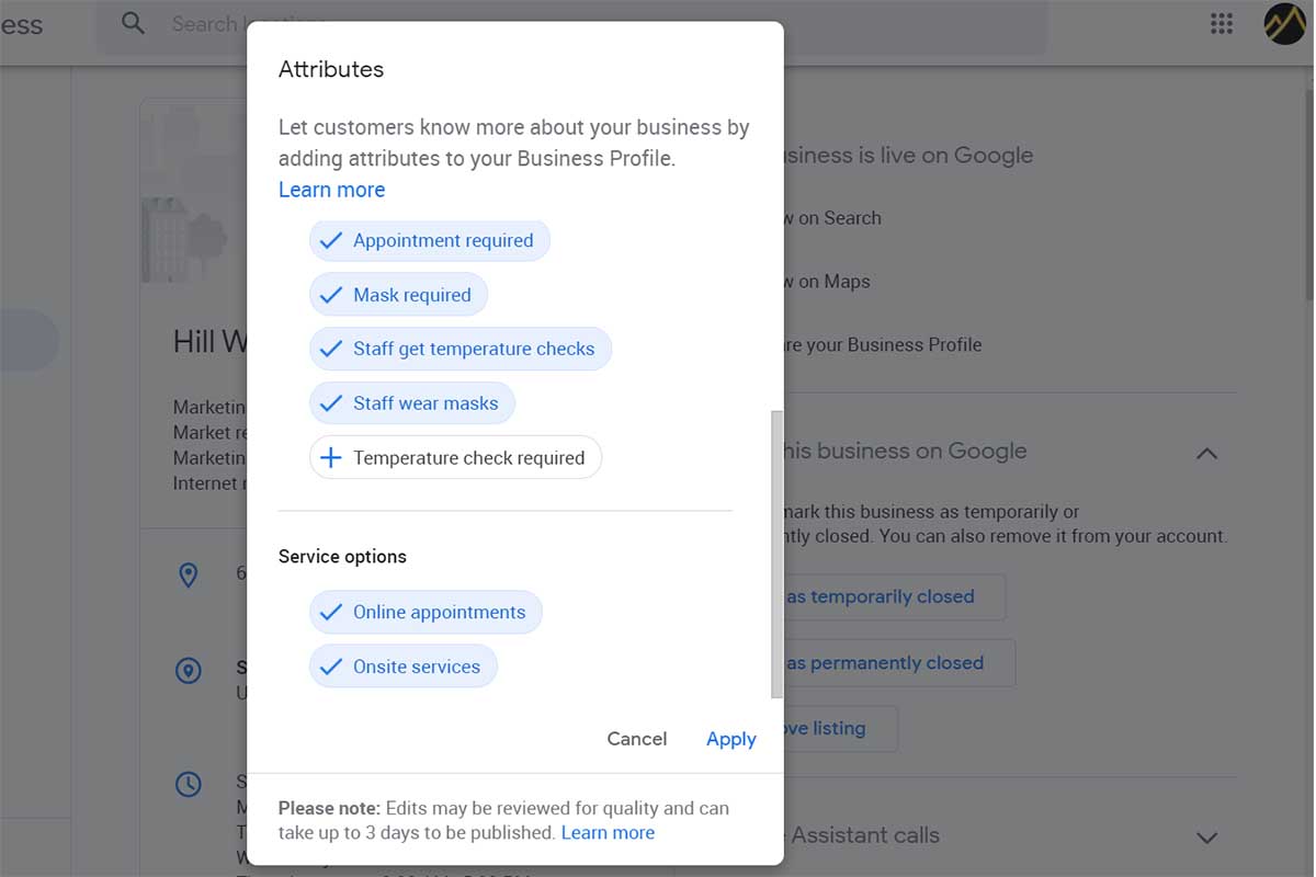 New Google Business Listing attributes that fit your business