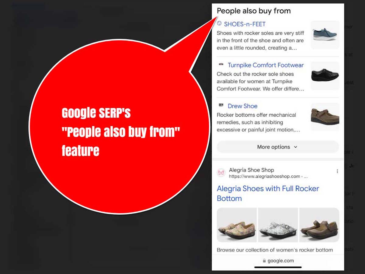 Google rich results display People also buy from feature - this is a great example of how sales on the SERP occur