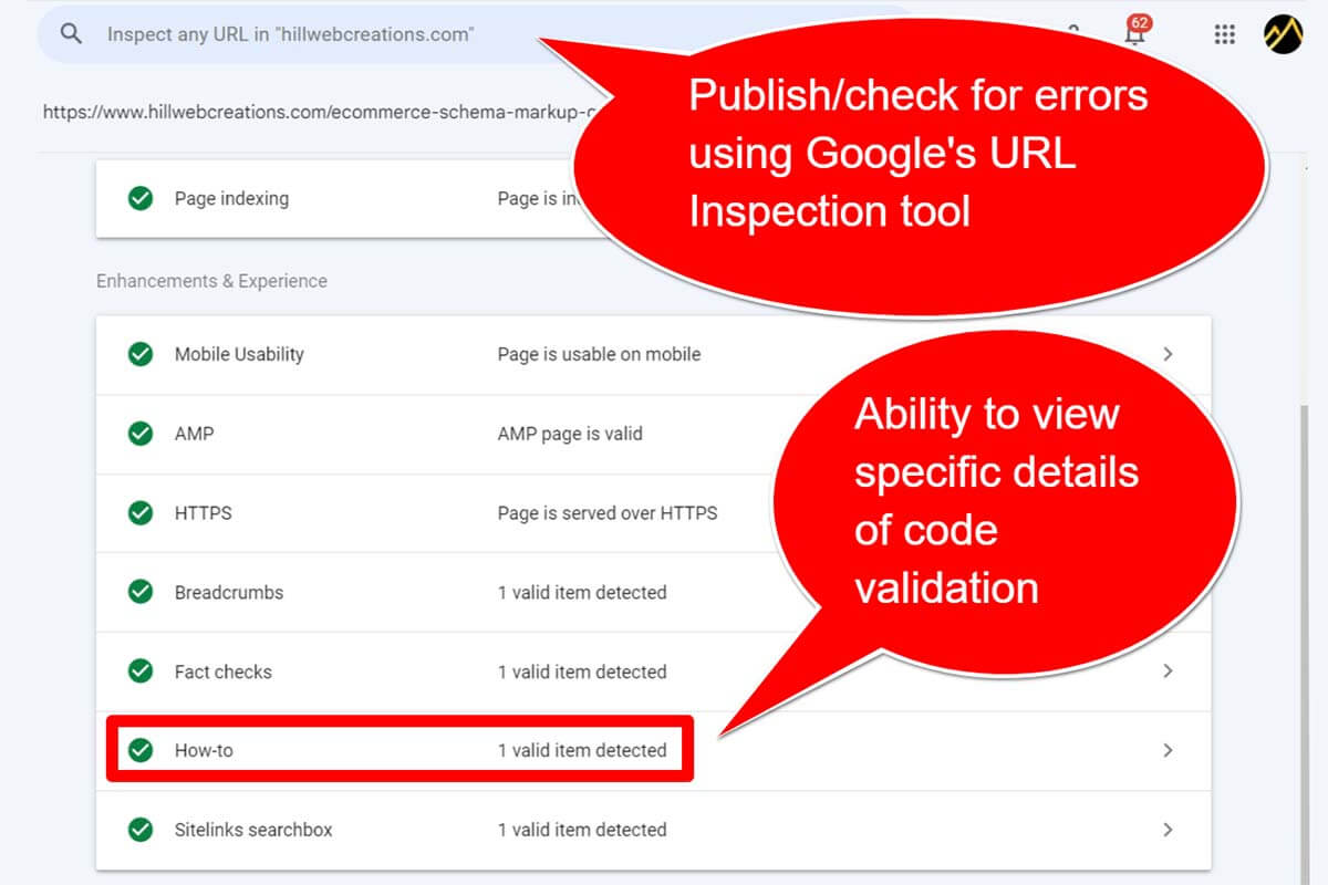 Publish and check for errors using Google's URL Inspection tool